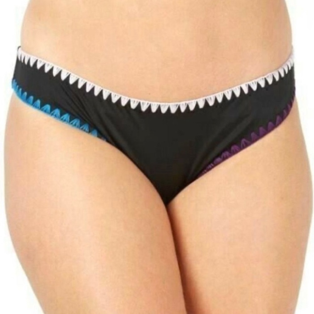 NEW NWOT Bar III Cheeky Bikini Bottoms Black Large Black Colorful Stitching
